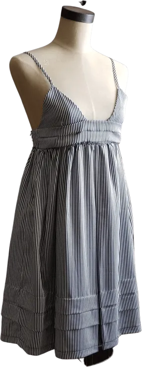 00's Black White Striped Satin Babydoll Dress