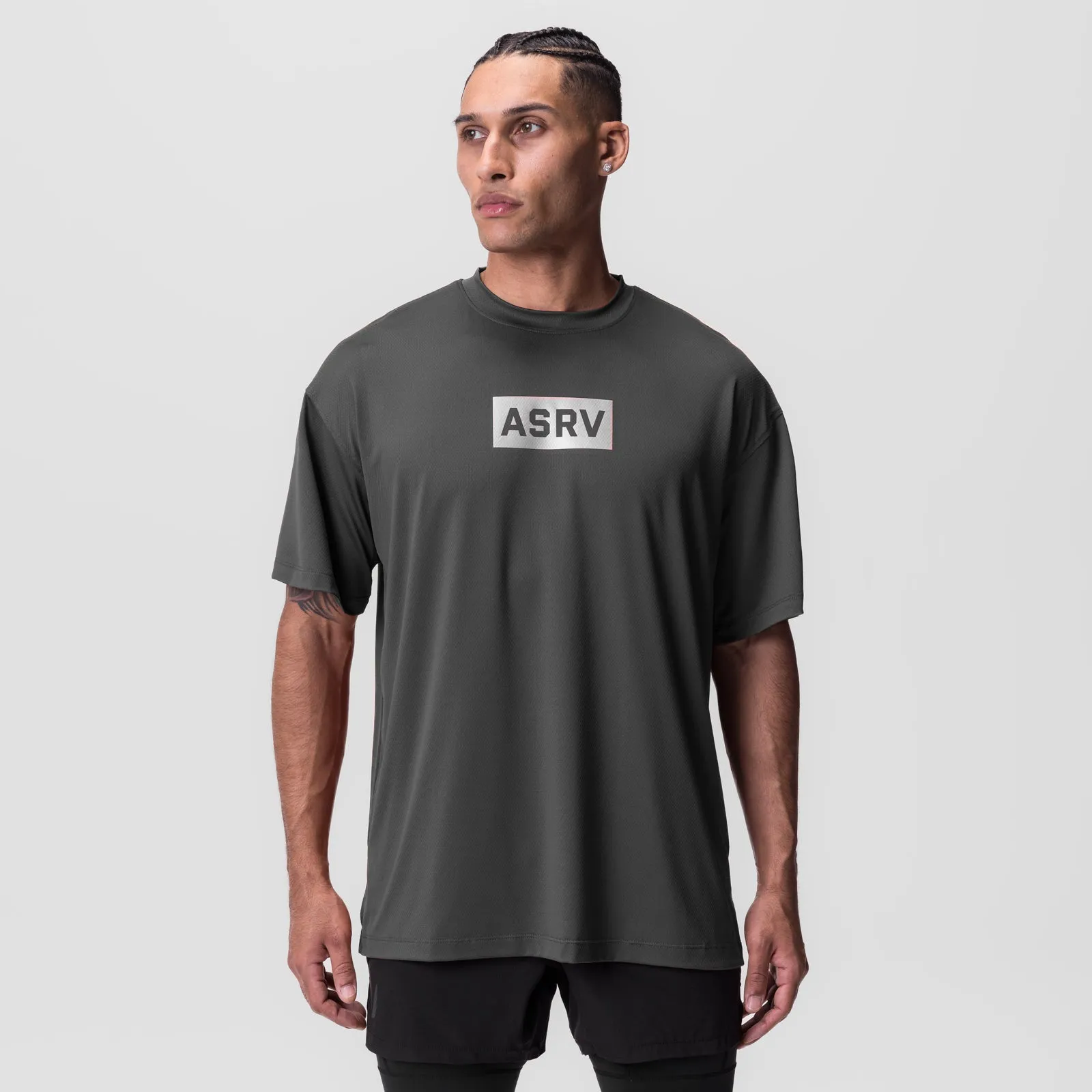 0822. AeroSilver® Oversized Tee - Space Grey "Box Logo"