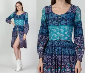 60s Mister Robert Boho Floral Split Front Dress - Small