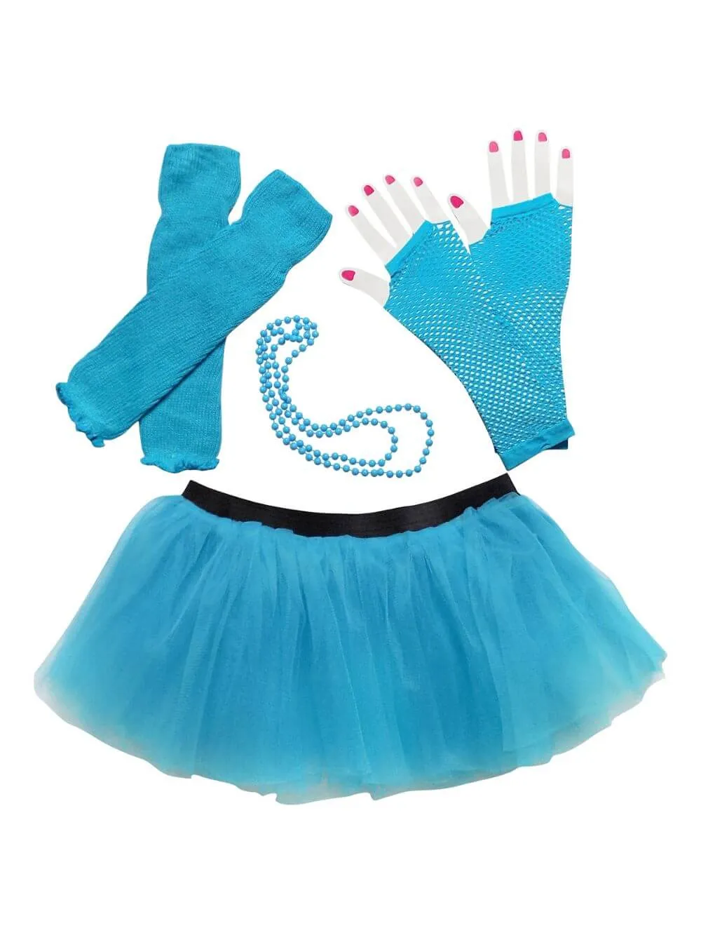 80s Costume for Teens or Women in Neon Blue with Tutu & Accessories