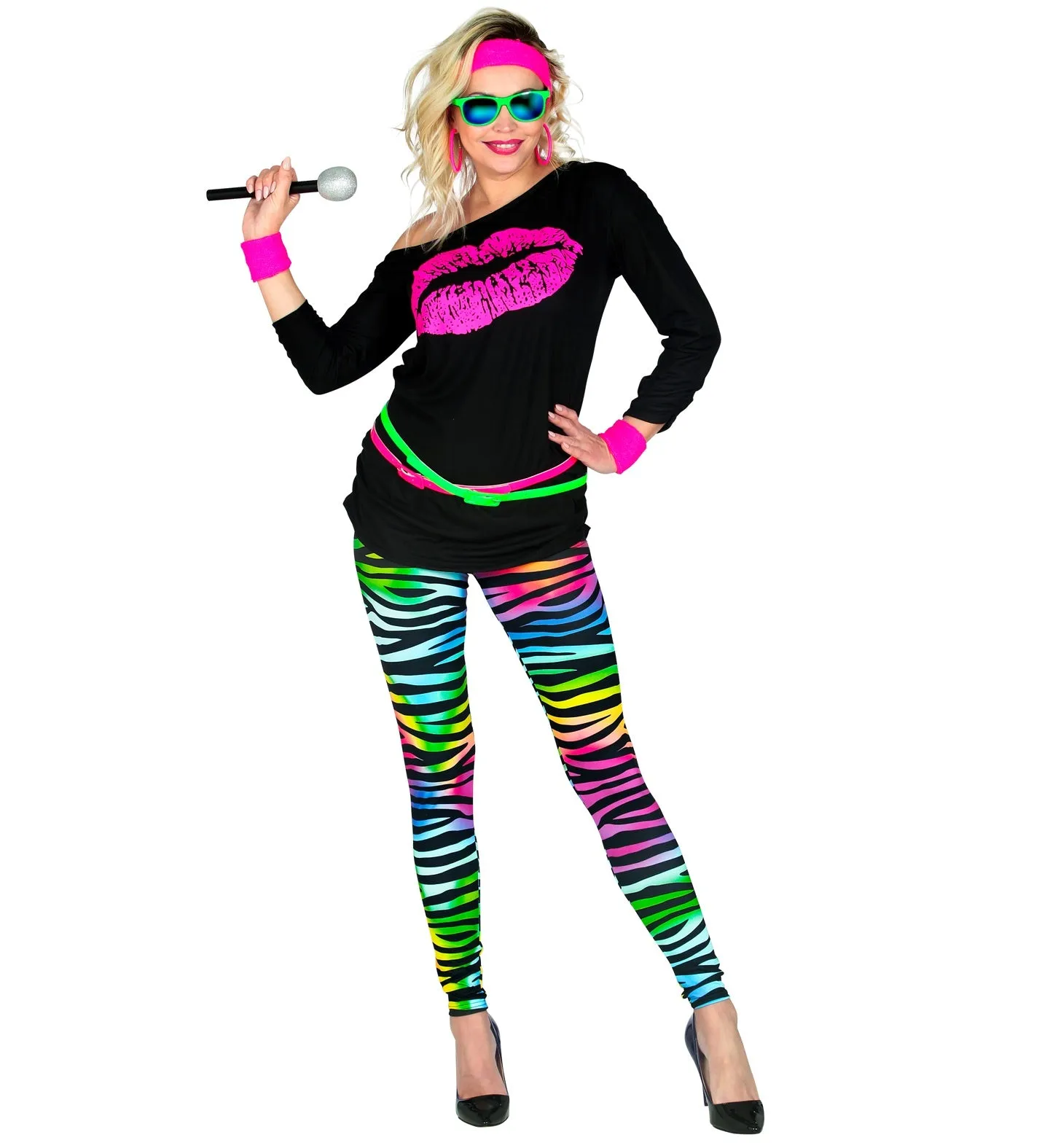 80s Neon Multicoloured Zebra Print Leggings