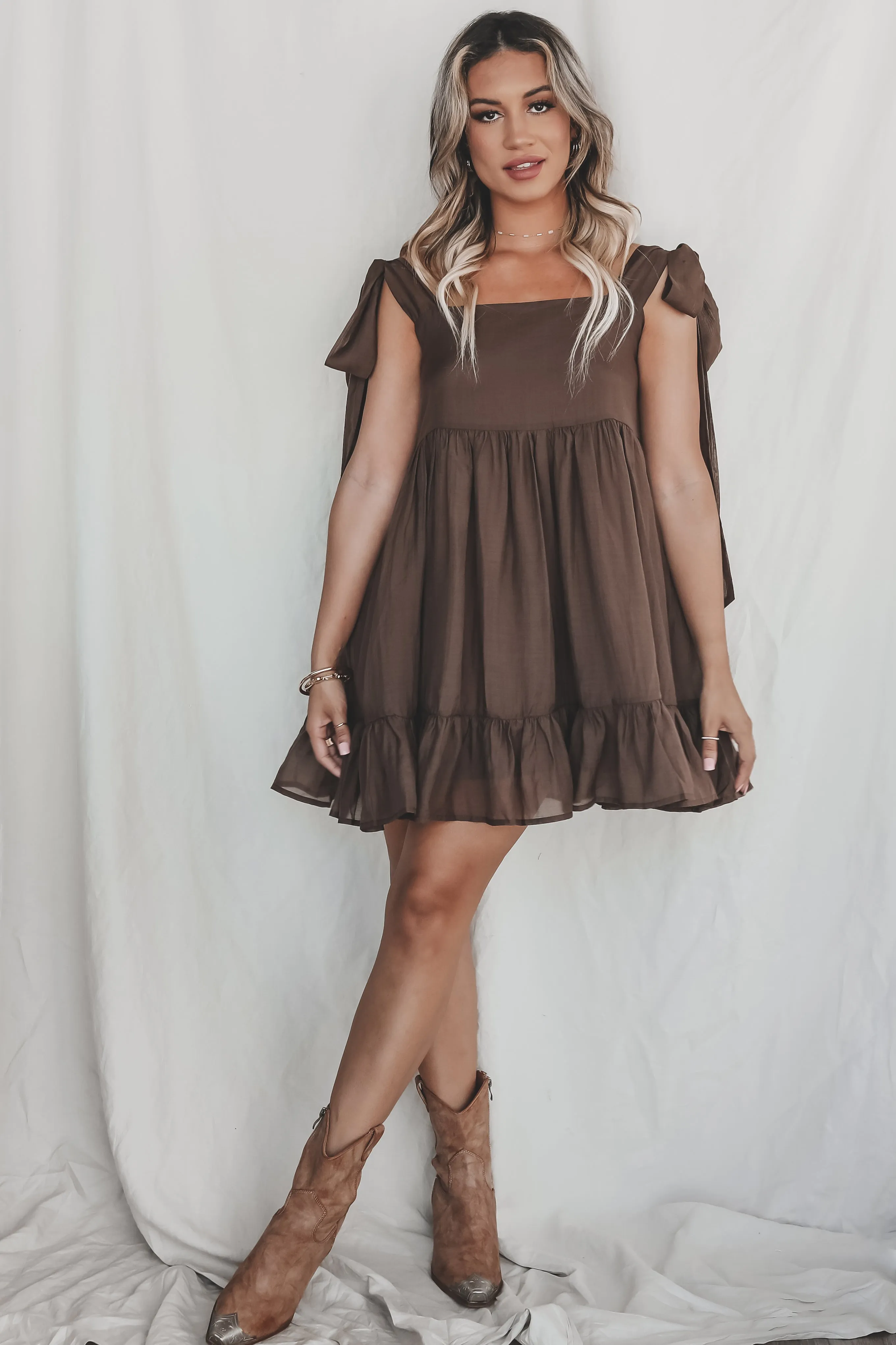 A Breeze In The Wind Babydoll Brown Dress