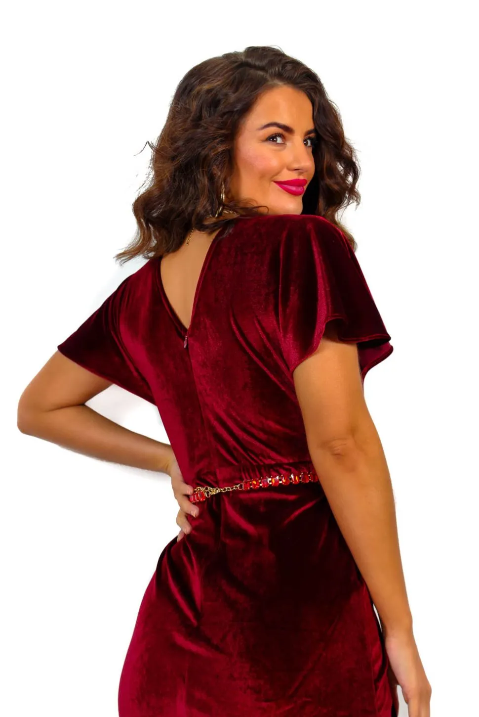 Adore Me - Wine Velvet Midi Dress