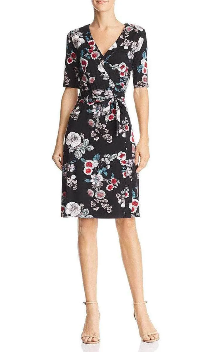 Adrianna Papell AP1D103459 Short Sleeve Floral Print Cocktail Wrap Dress