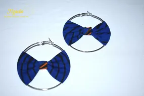 African Print Creole Hoop Earrings, Royal Blue- ER24