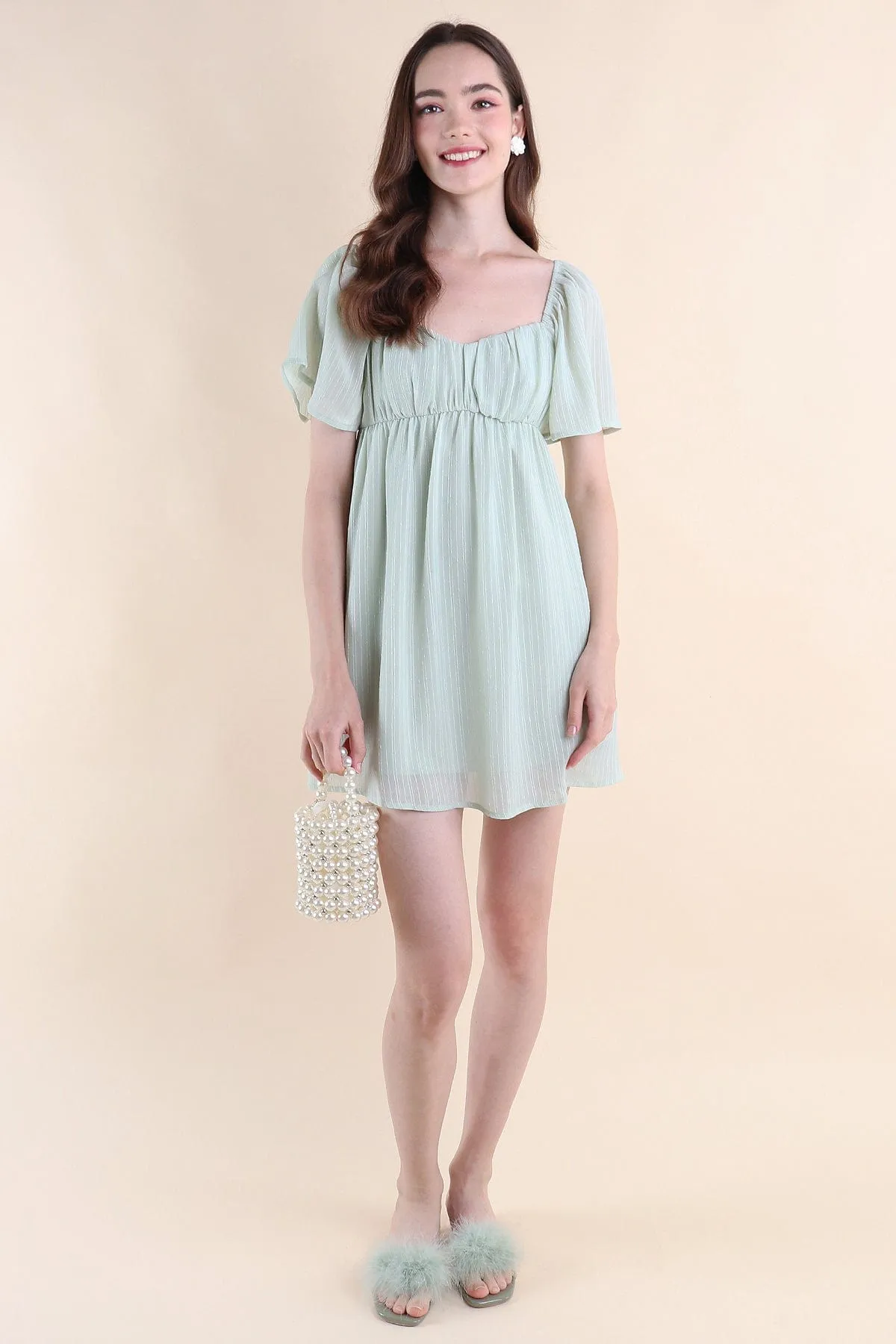 ALLIE SLEEVED BABYDOLL DRESS IN SAGE