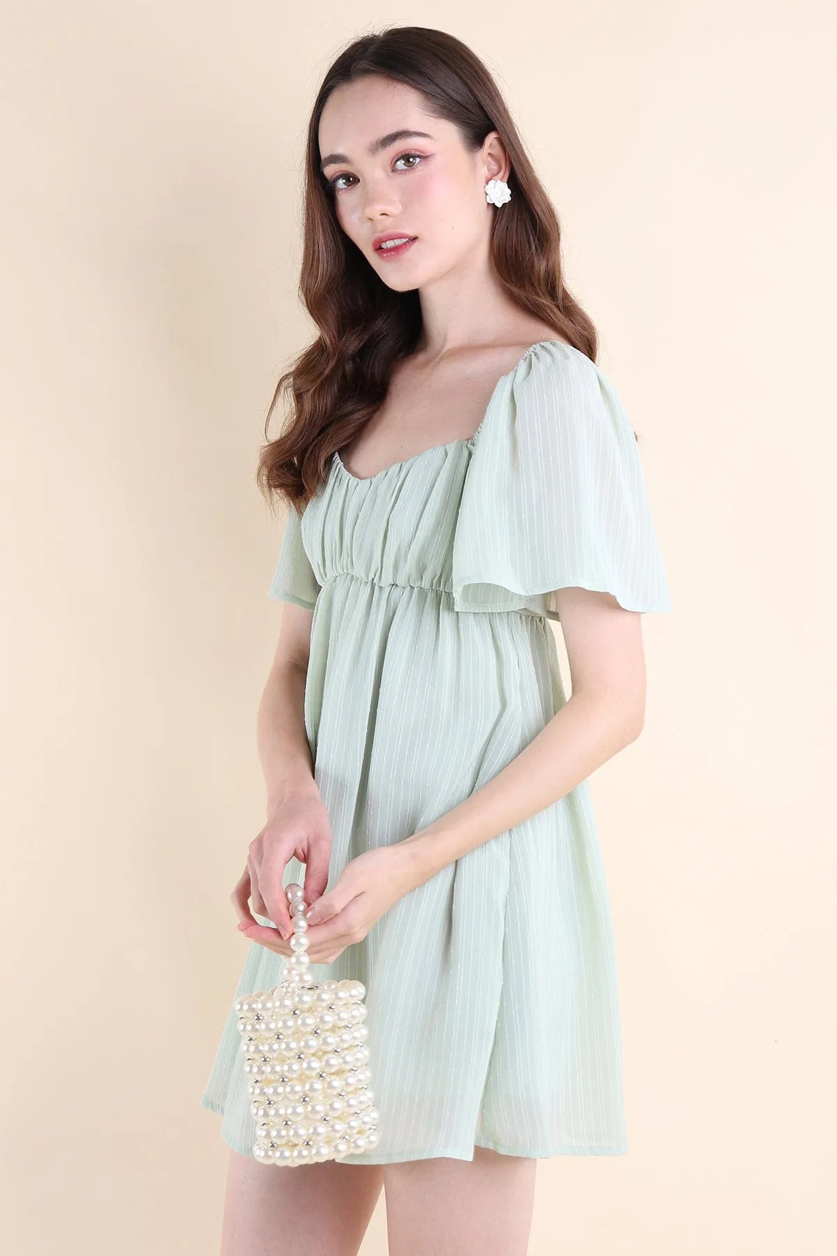 ALLIE SLEEVED BABYDOLL DRESS IN SAGE