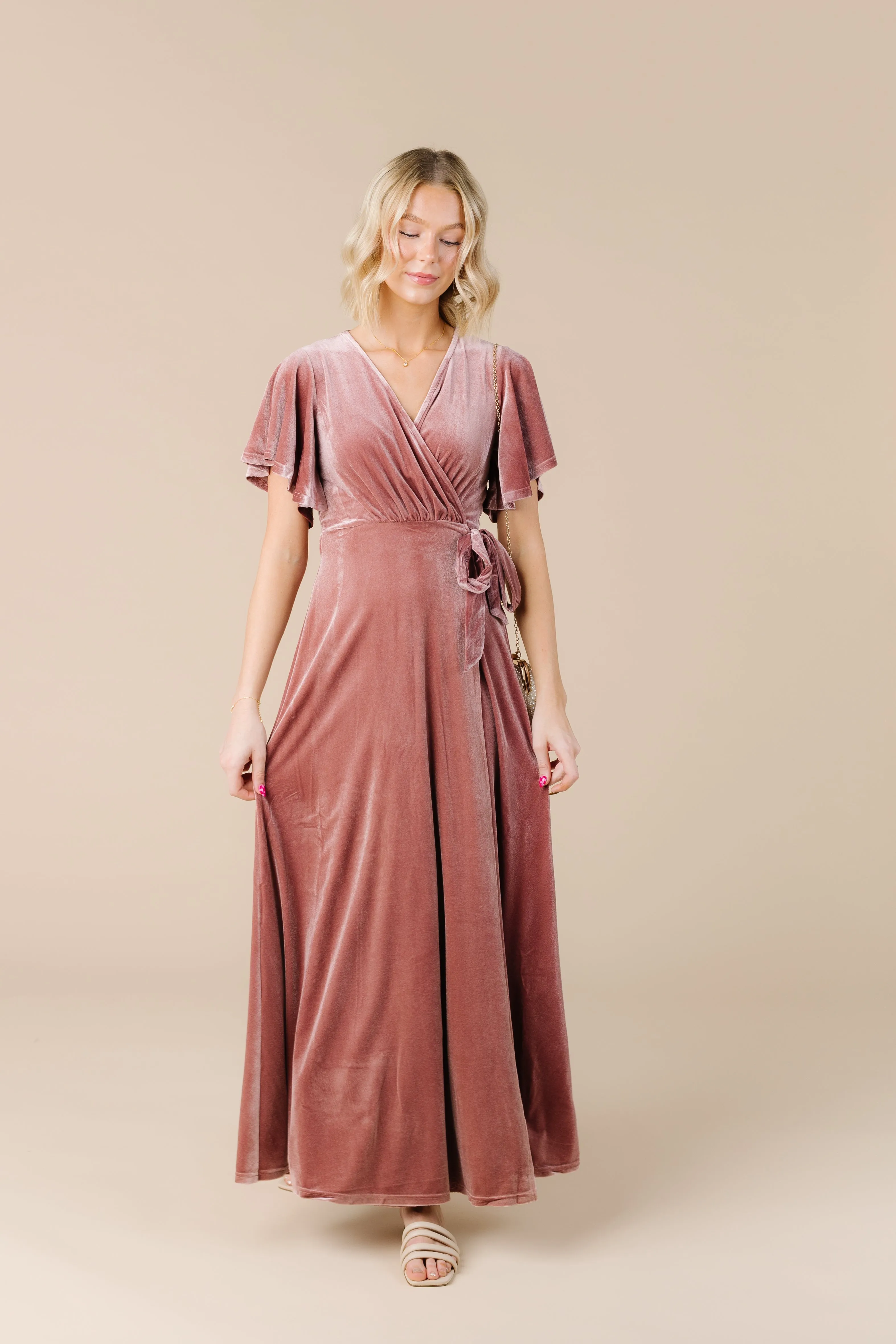 Arbor Velvet Wrap Dress- Dusty Pink