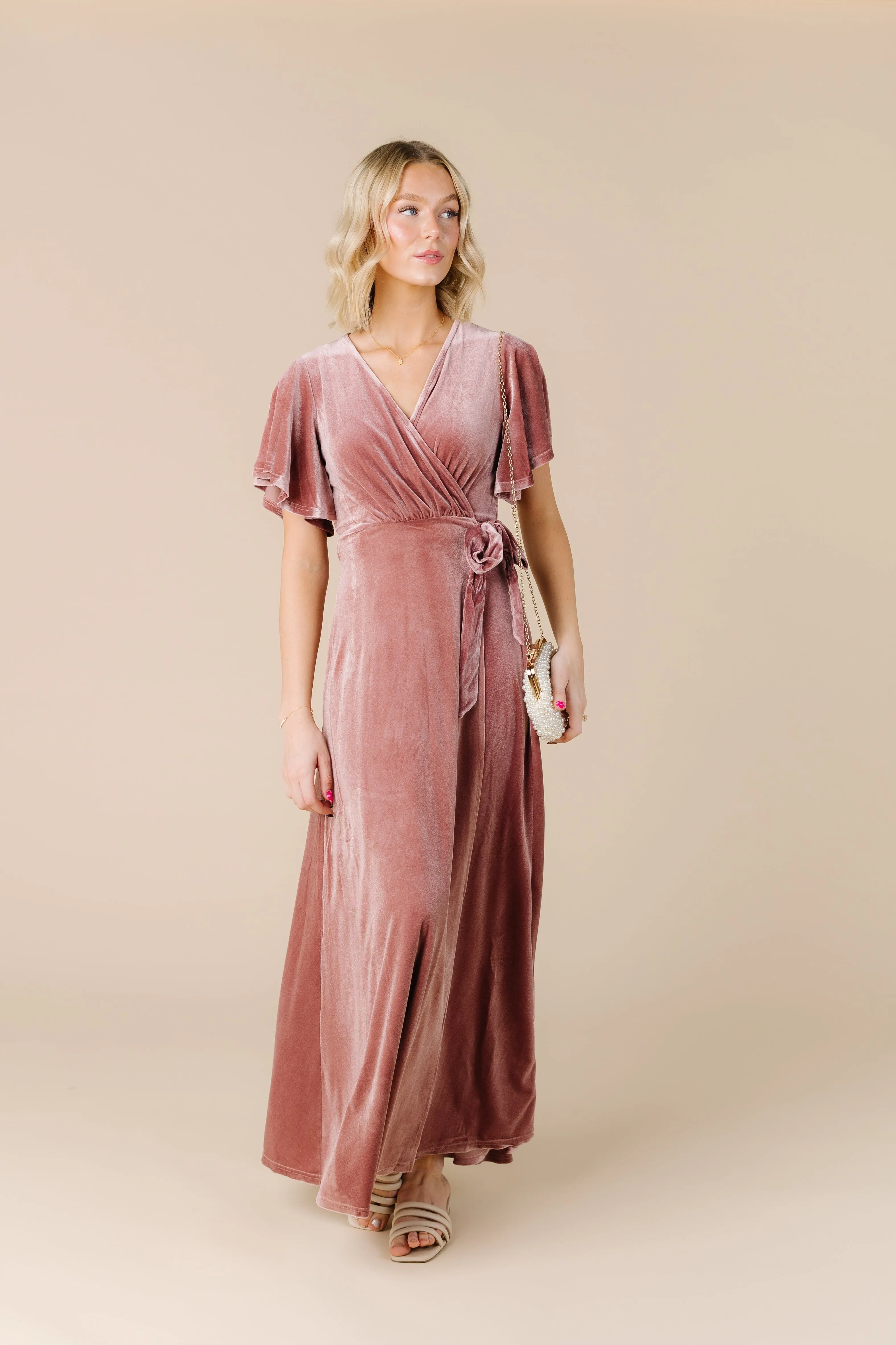 Arbor Velvet Wrap Dress- Dusty Pink