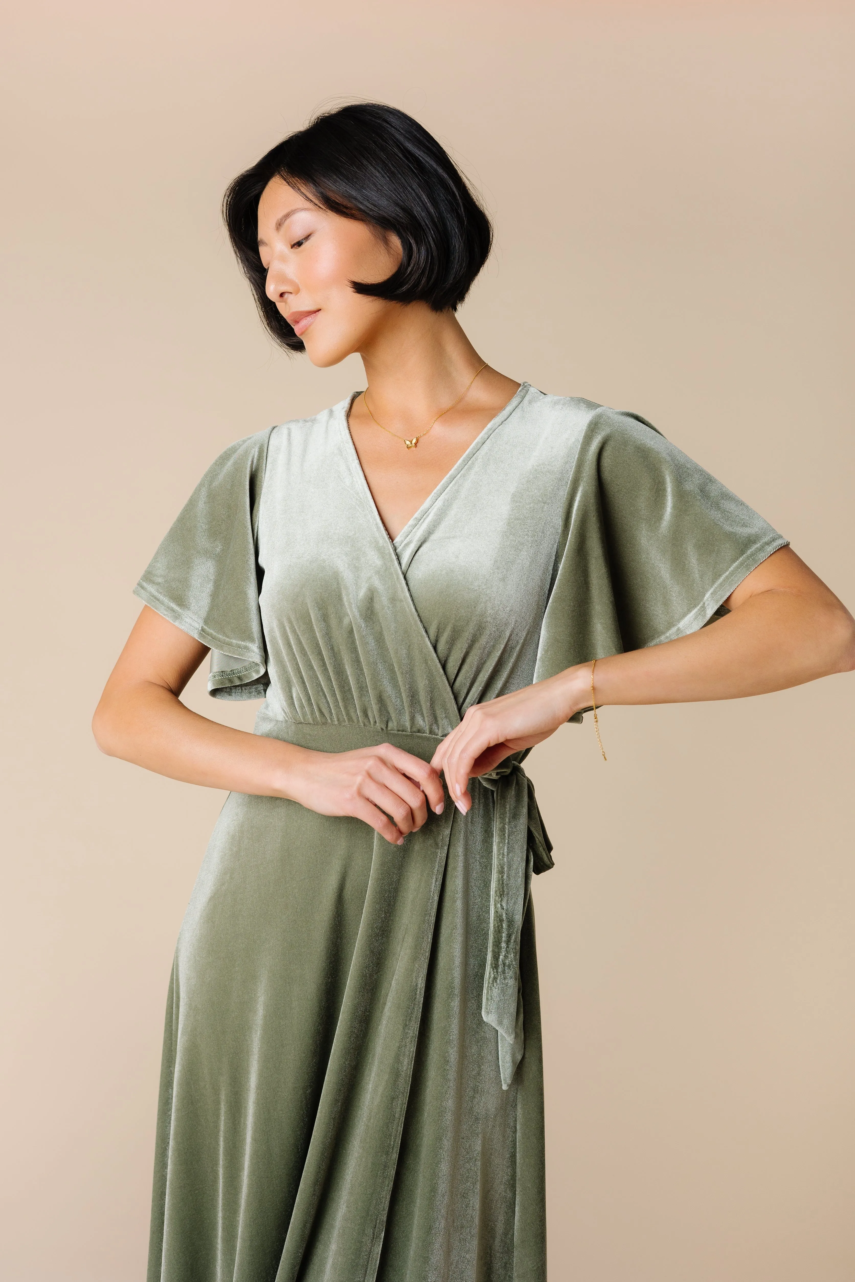 Arbor Velvet Wrap Dress - Sage