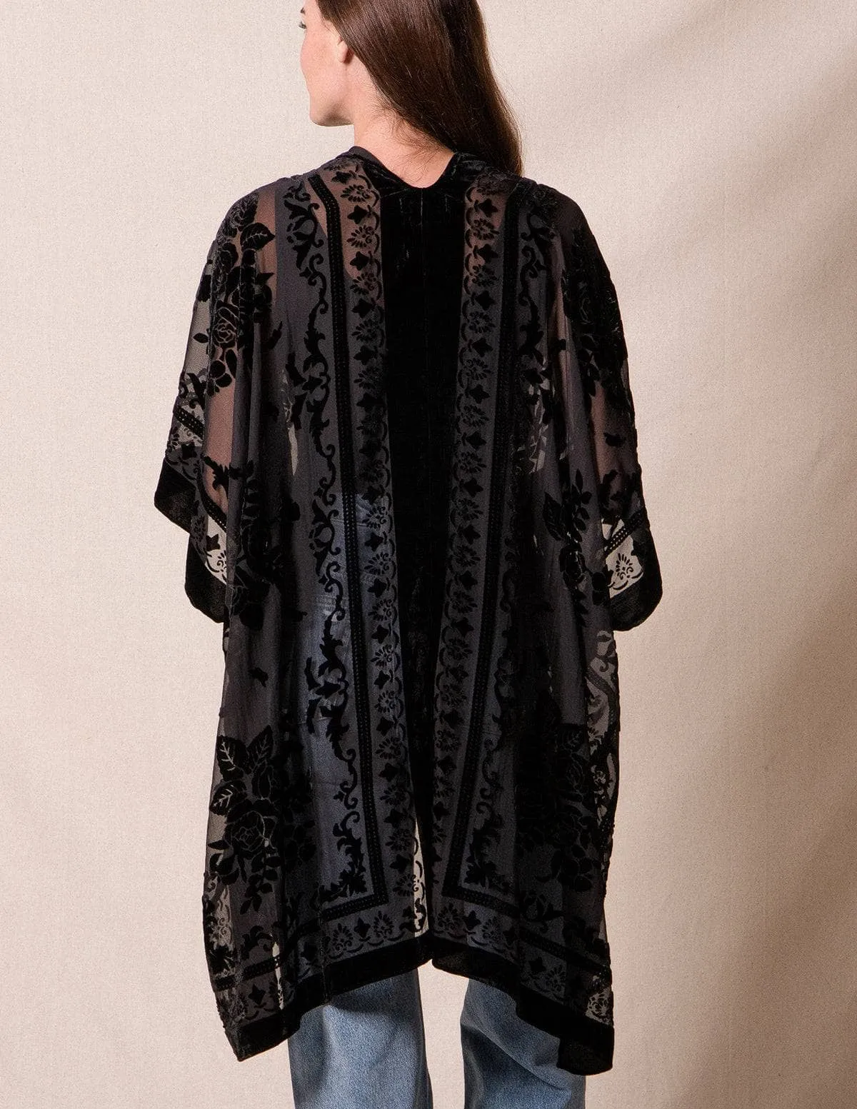 Ariana Velvet Burnout Kimono - Black