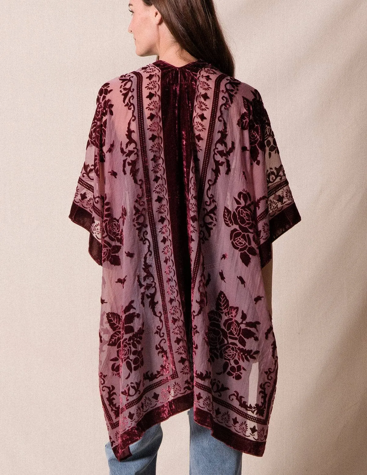 Ariana Velvet Kimono Wrap - Burgundy