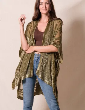 Ariana Velvet Kimono Wrap - Olive