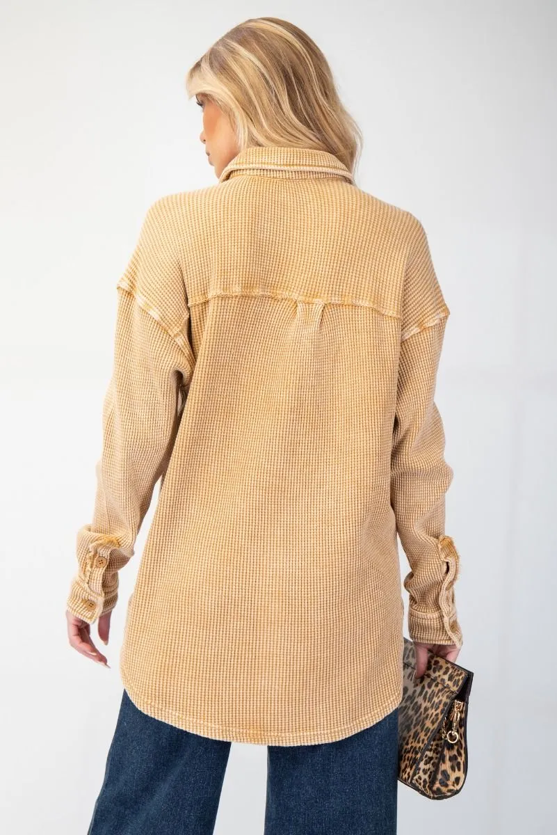 Autumn Weather Waffle Knit Shacket - Camel