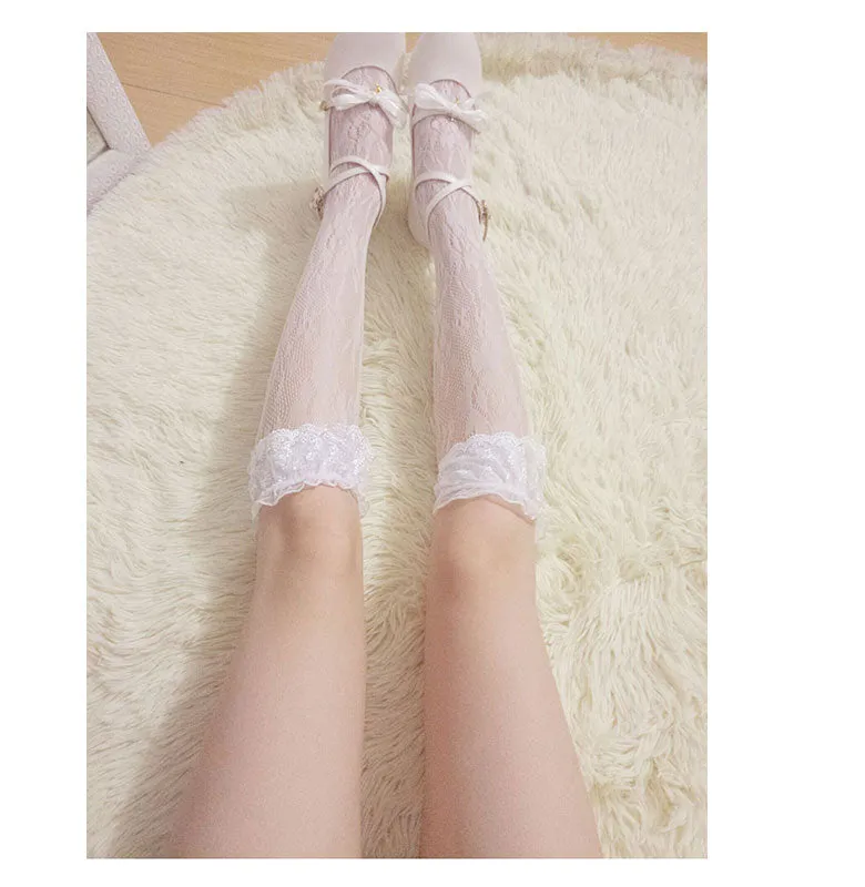 [Basic] Rose Fairy Lace Babydoll Below-knee Socks