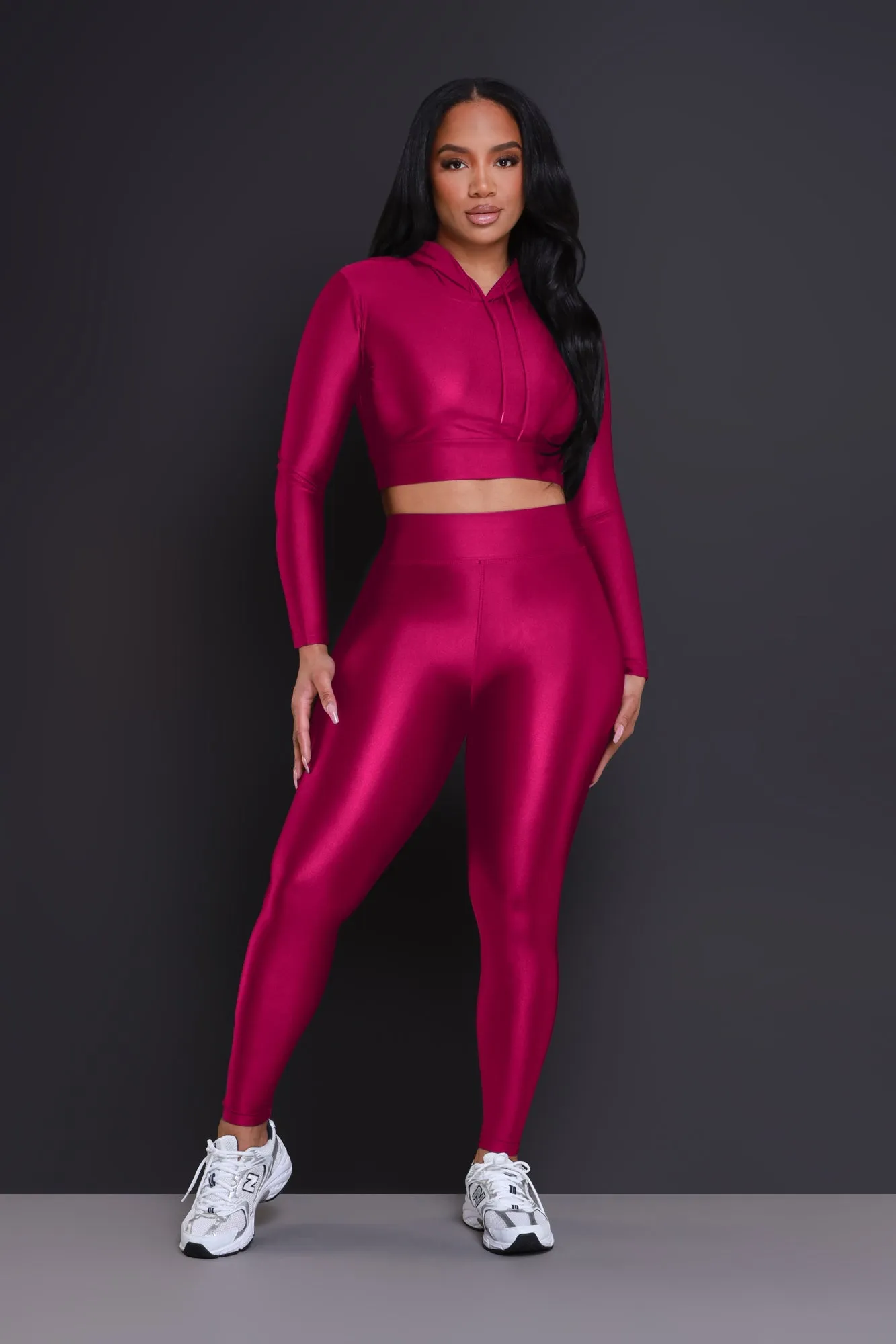 Big Ego Cropped Hooded Legging Set - Neon Fuchsia