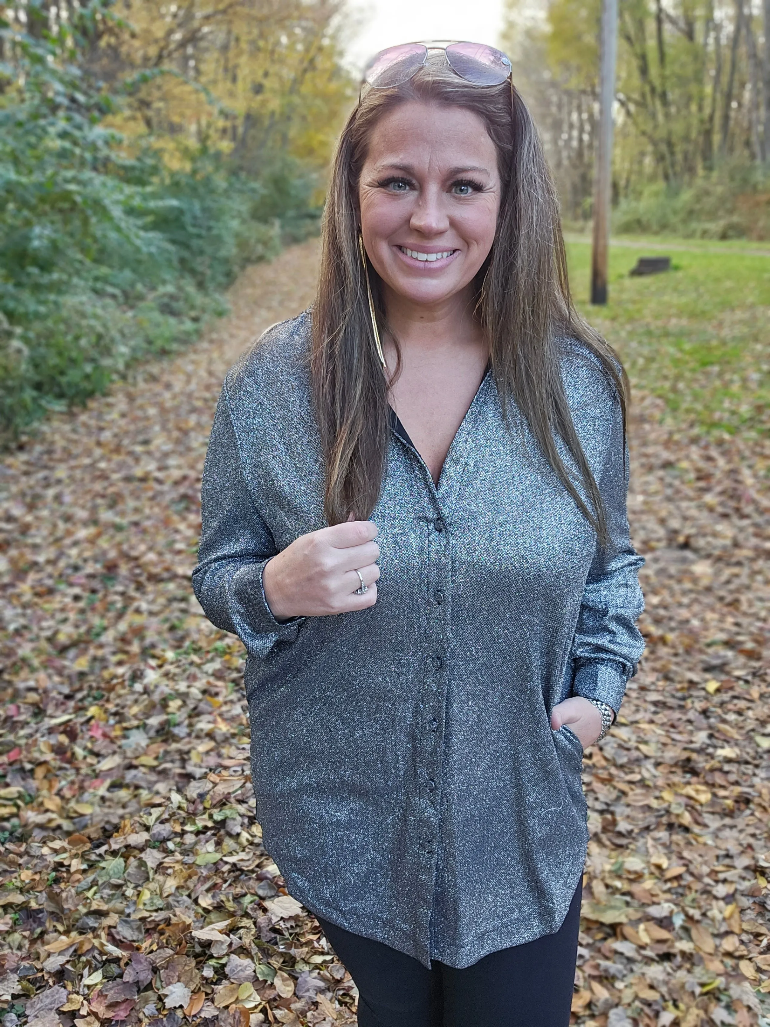 BLACK GLITZ BUTTON DOWN TUNIC