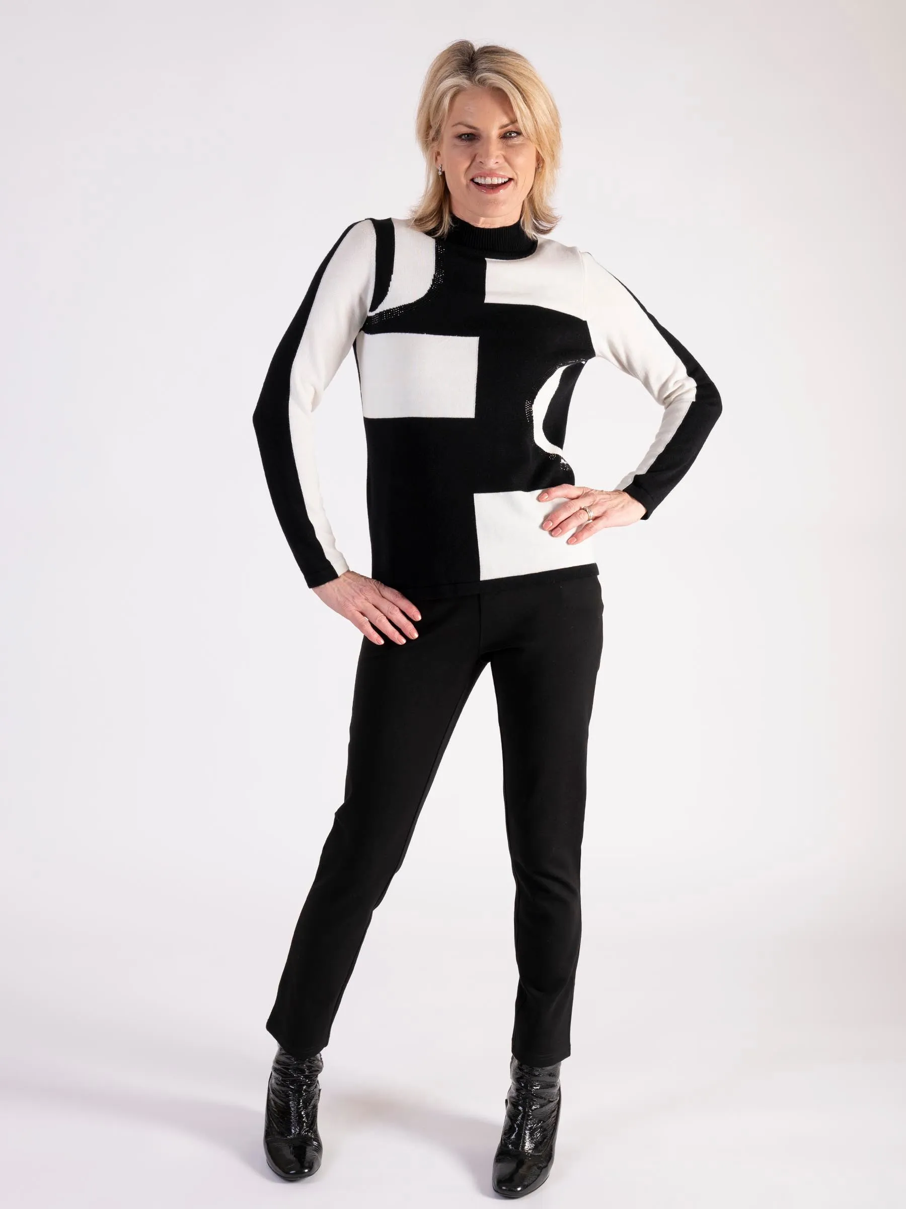 Black/White Abstract Shapes Jumper With Diamanté Detail