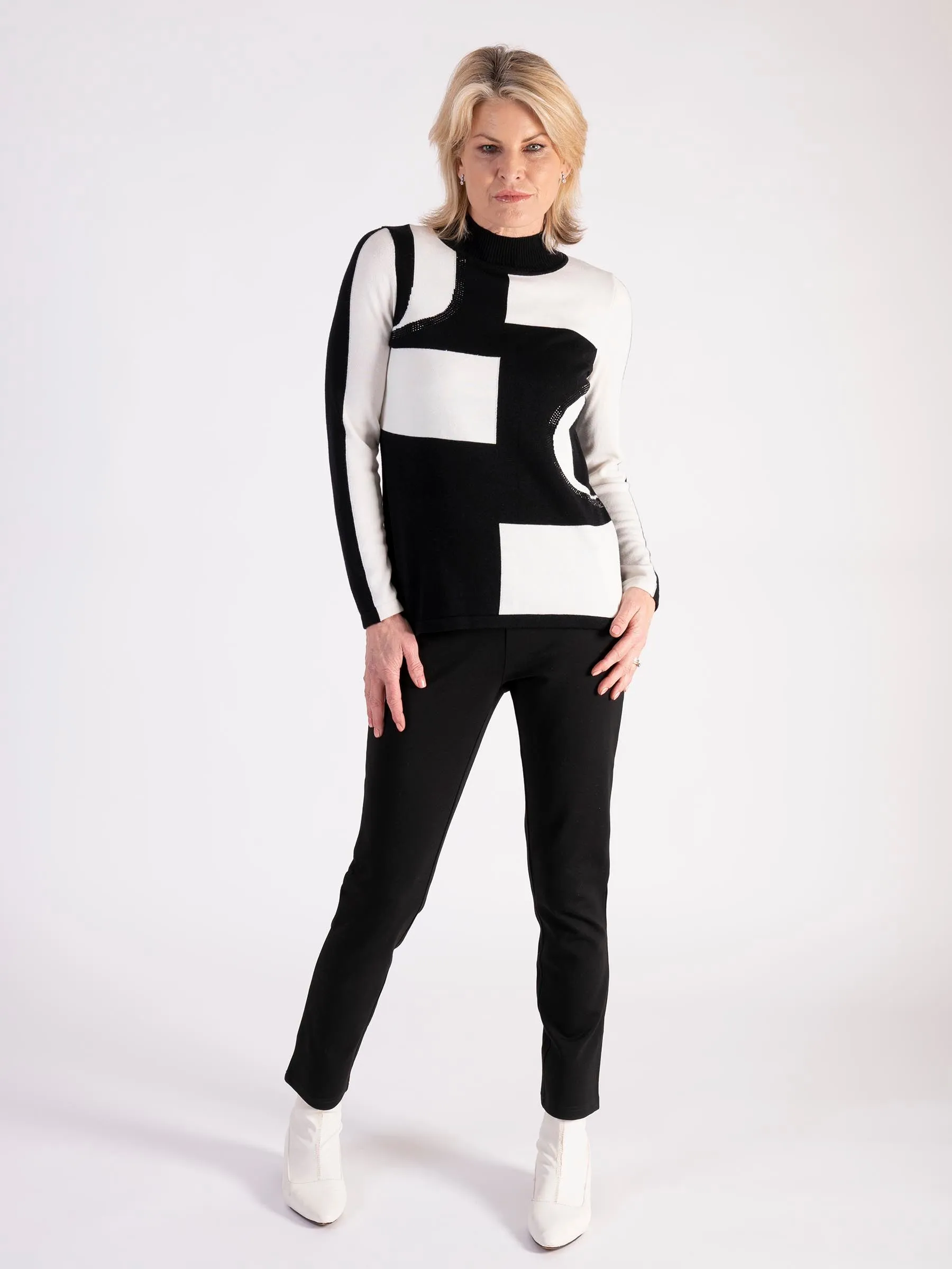 Black/White Abstract Shapes Jumper With Diamanté Detail