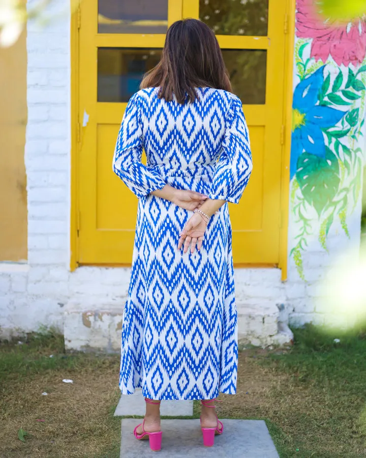 Blue & White Printed Wrap Dress