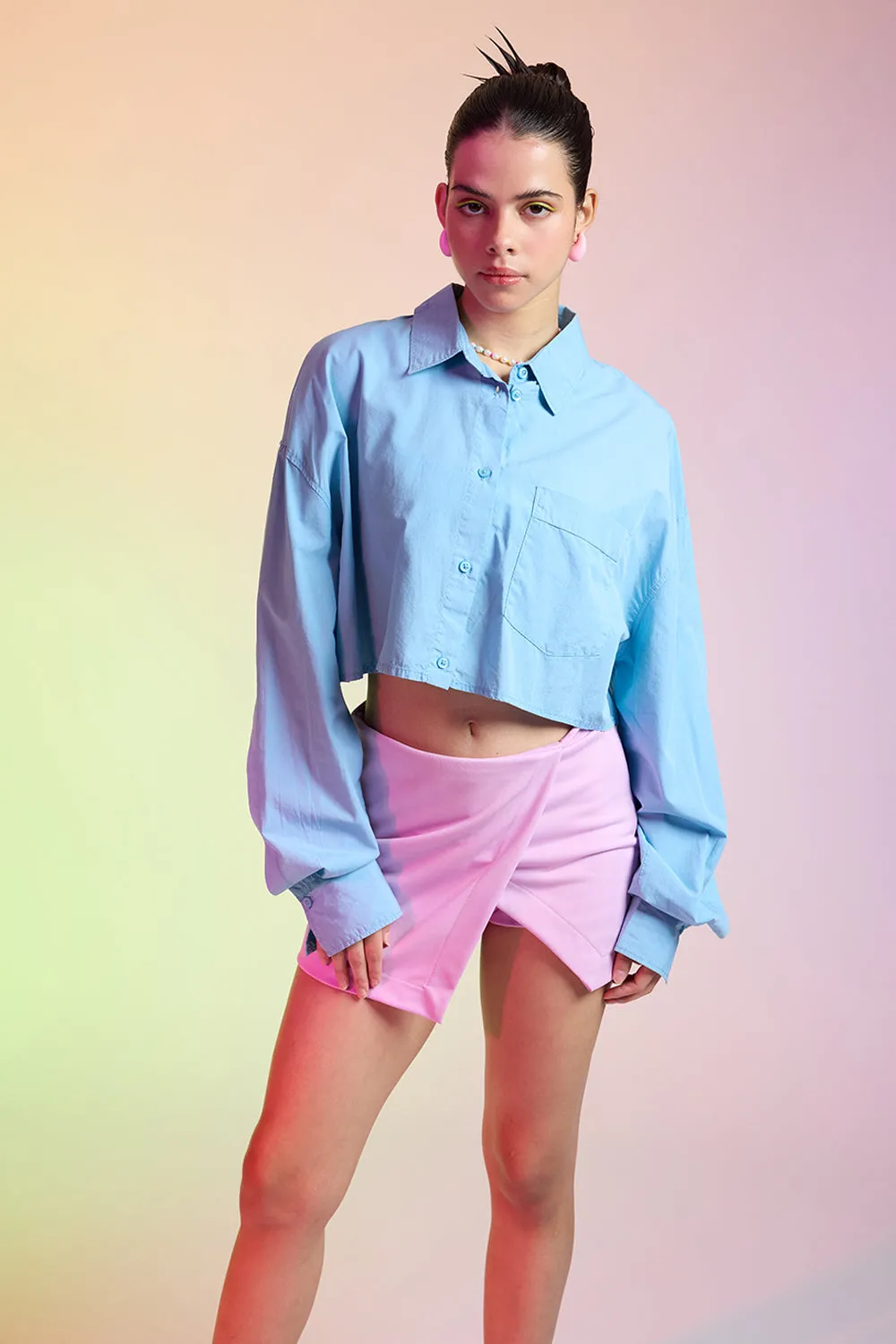 Blue Cropped Cotton Shirt