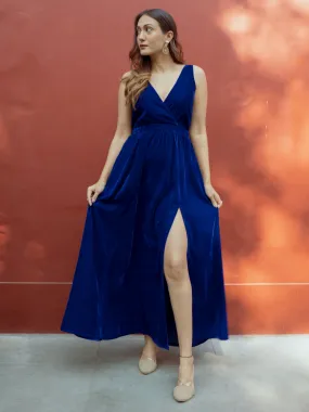 Blue Velvet Sleeveless Dress