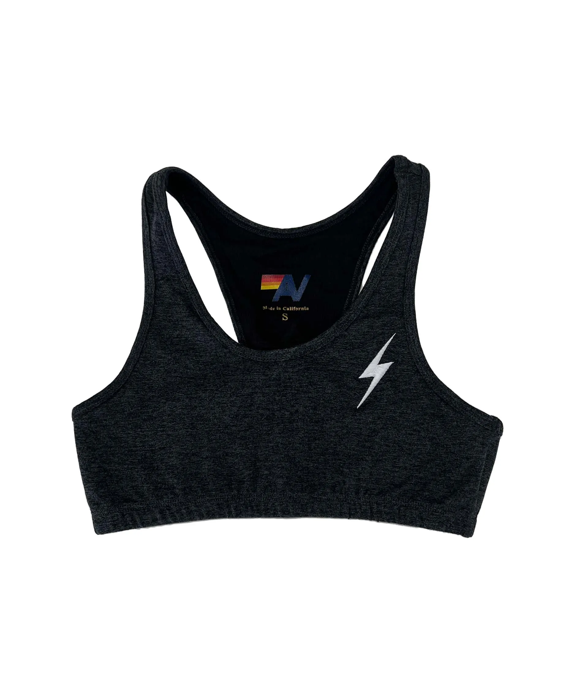 BOLT EMBROIDERY SPORTS BRA - CHARCOAL