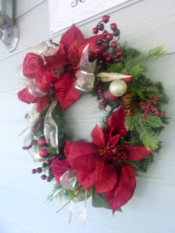 Burgundy and Champagne Christmas wreath, Poinsettia wreath