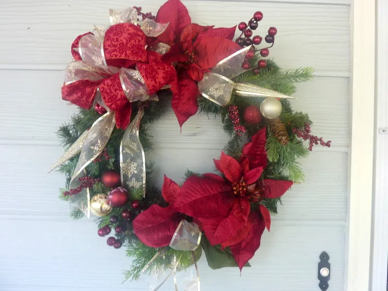 Burgundy and Champagne Christmas wreath, Poinsettia wreath