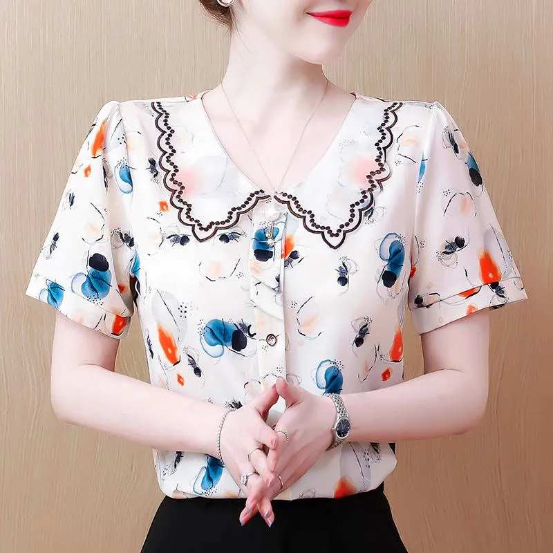 Butterfly Print Chiffon Chic Versatile Shirt