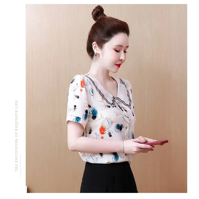 Butterfly Print Chiffon Chic Versatile Shirt