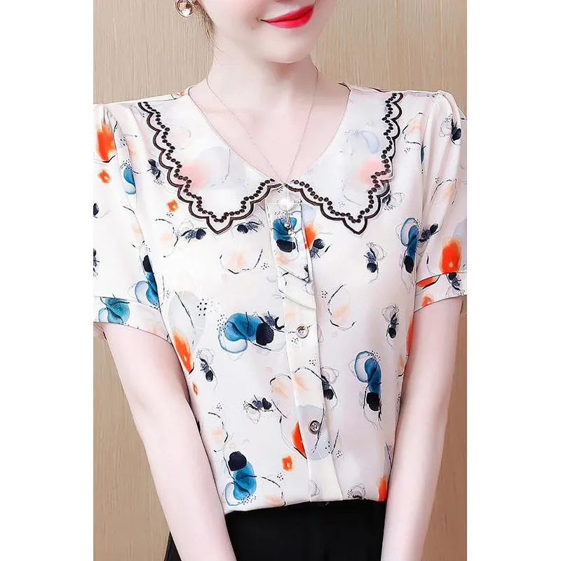 Butterfly Print Chiffon Chic Versatile Shirt