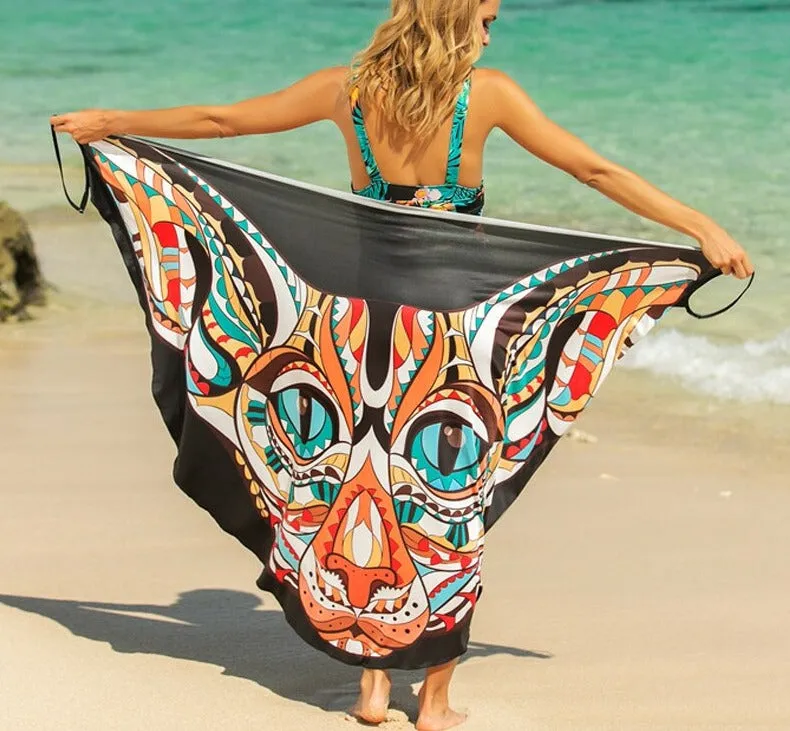 Butterfly Skull Owl Animal Print Beach Wrap Dress Beach Cover Up