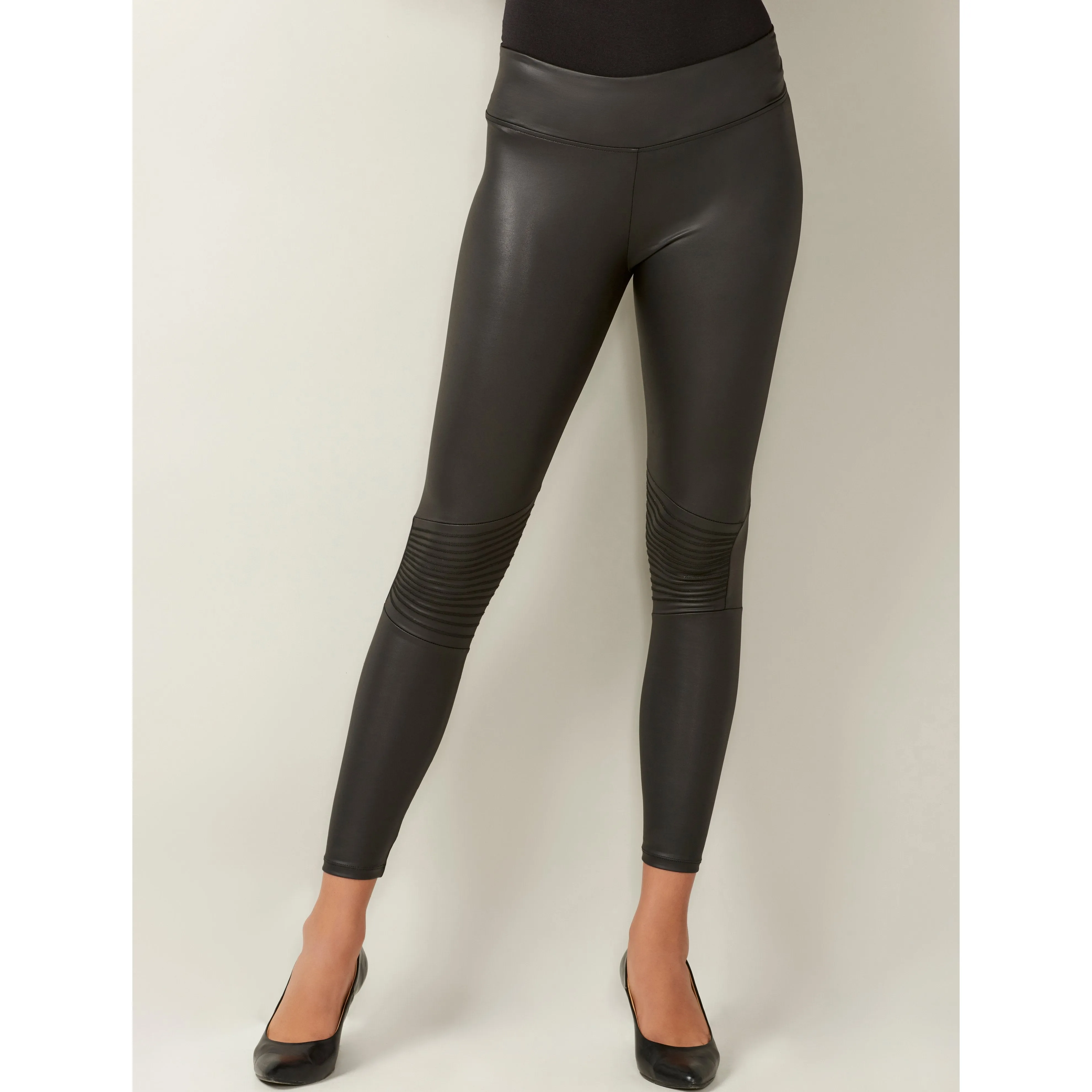 Charlie Paige Faux Leather Moto Leggings - Black