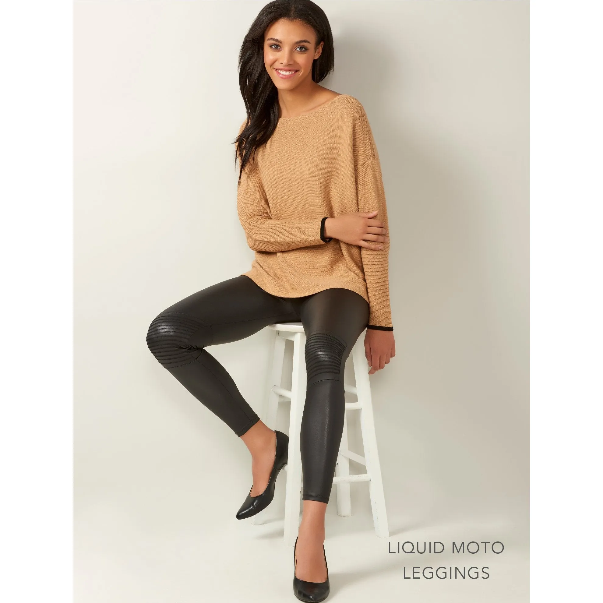 Charlie Paige Faux Leather Moto Leggings - Black