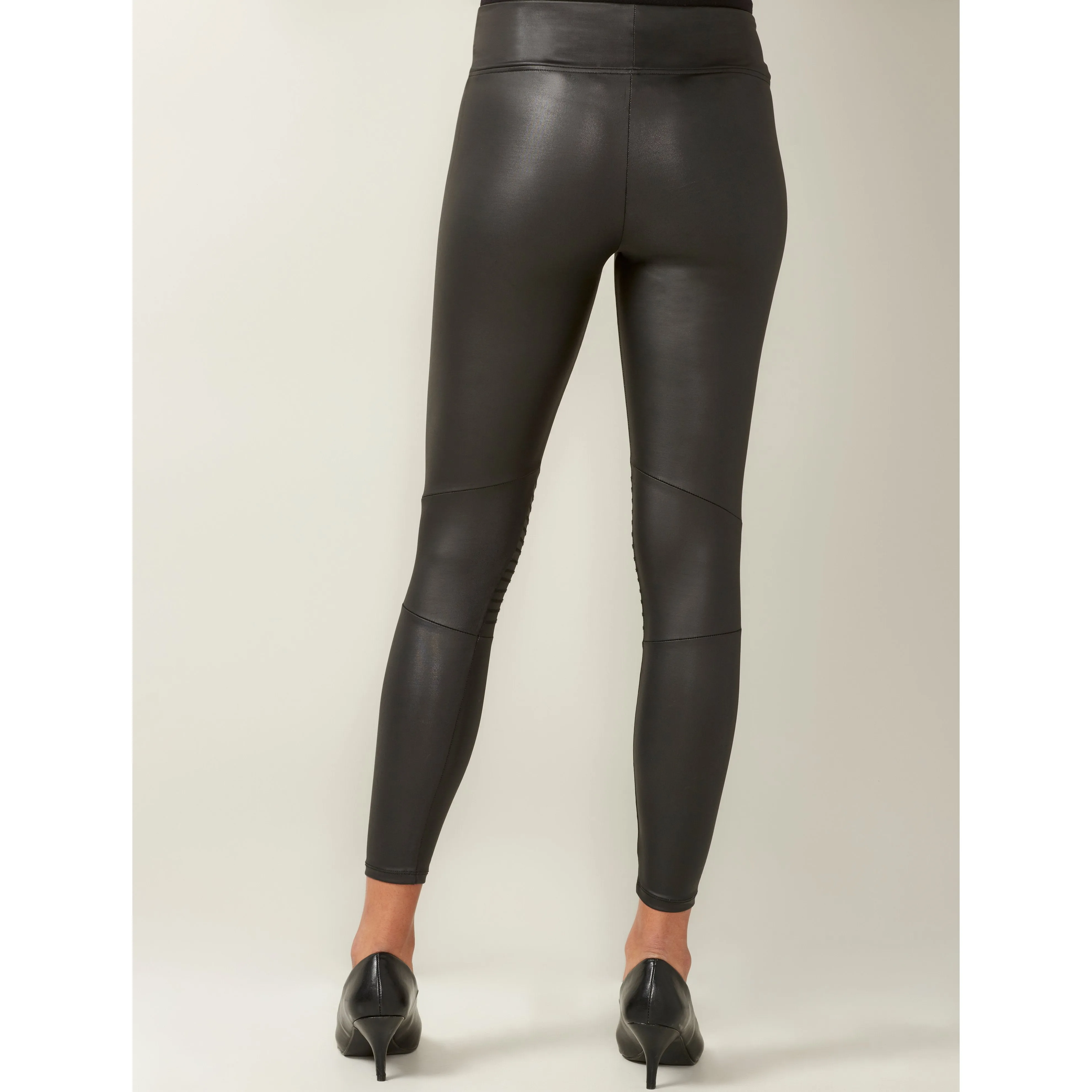 Charlie Paige Faux Leather Moto Leggings - Black