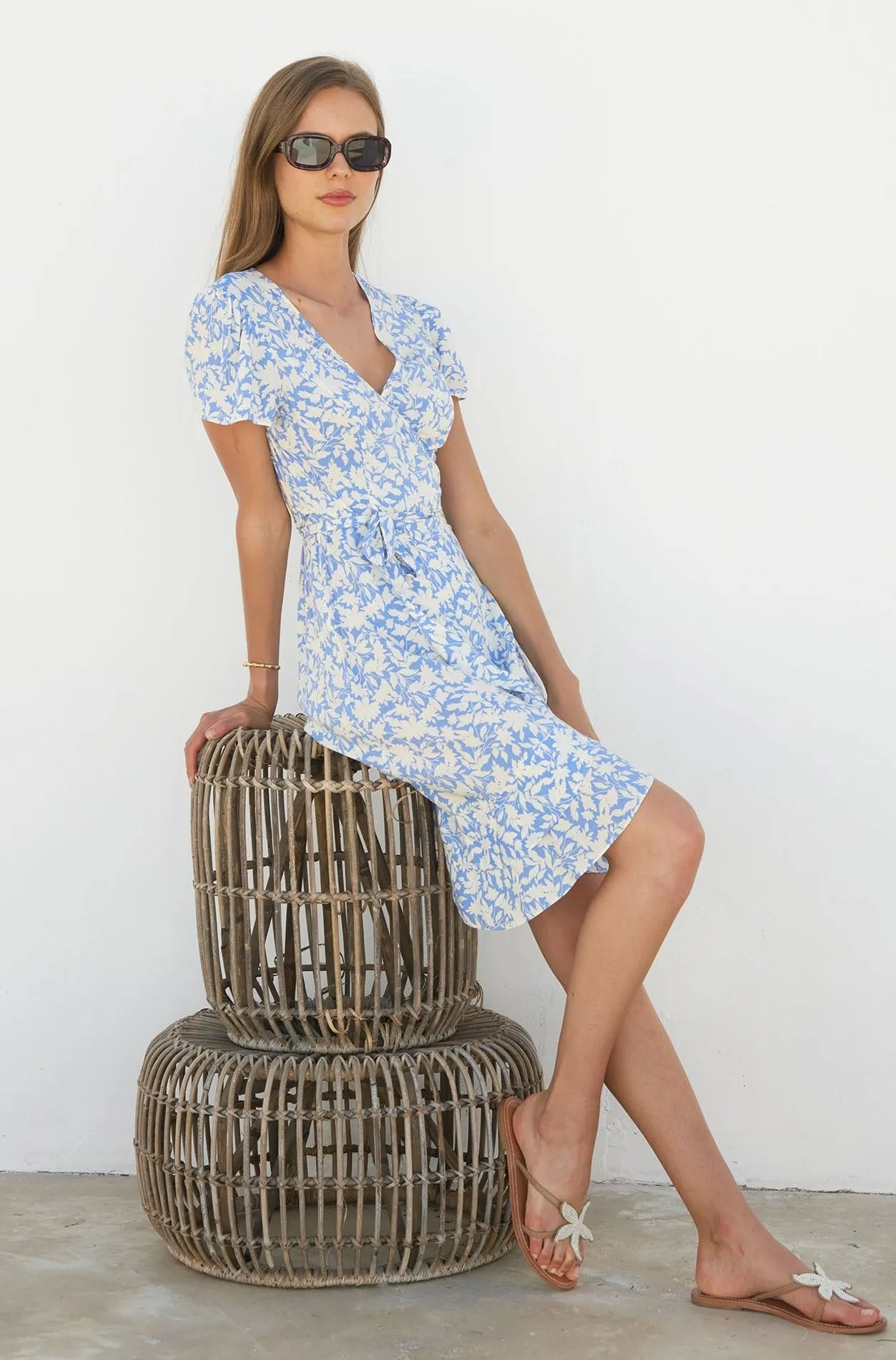 Chelsea EcoVero™ Wrap Dress | Pale Blue/White