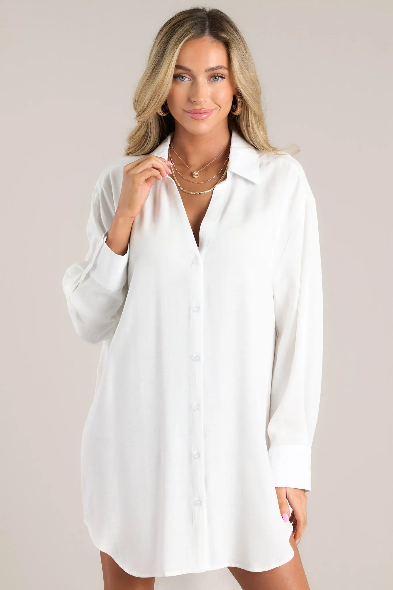 Chic Alternative White Button Front Shirt Dress