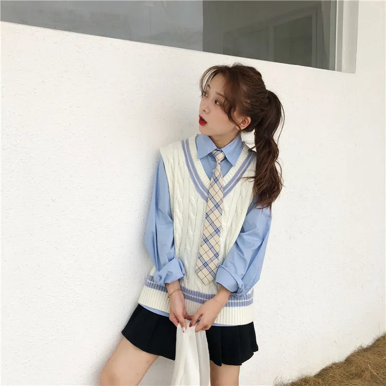 Chic blue shirt   vest KF90132