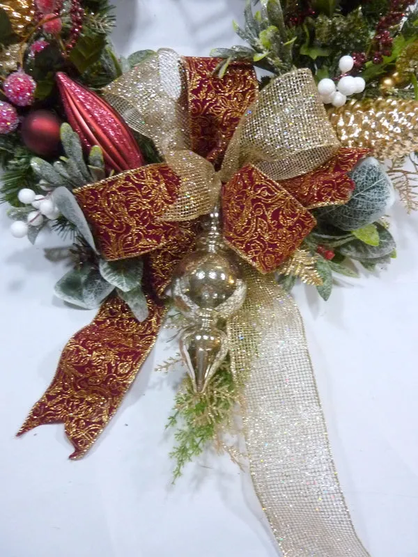 Christmas Wreath, Burgundy and Gold Christmas wreath