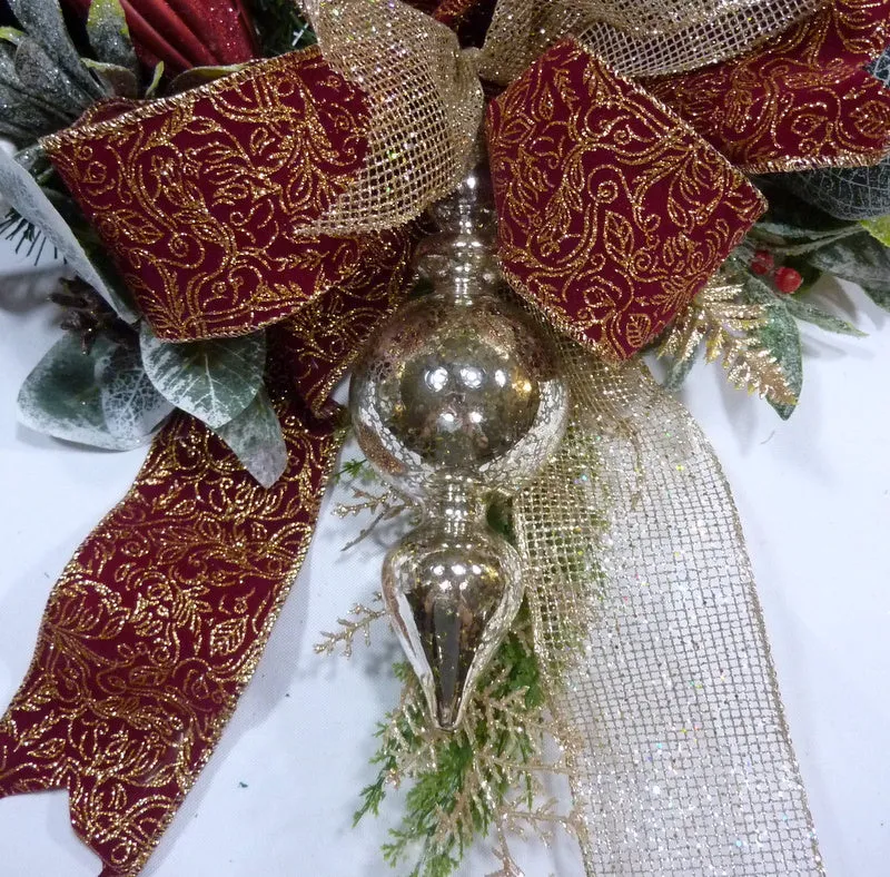 Christmas Wreath, Burgundy and Gold Christmas wreath