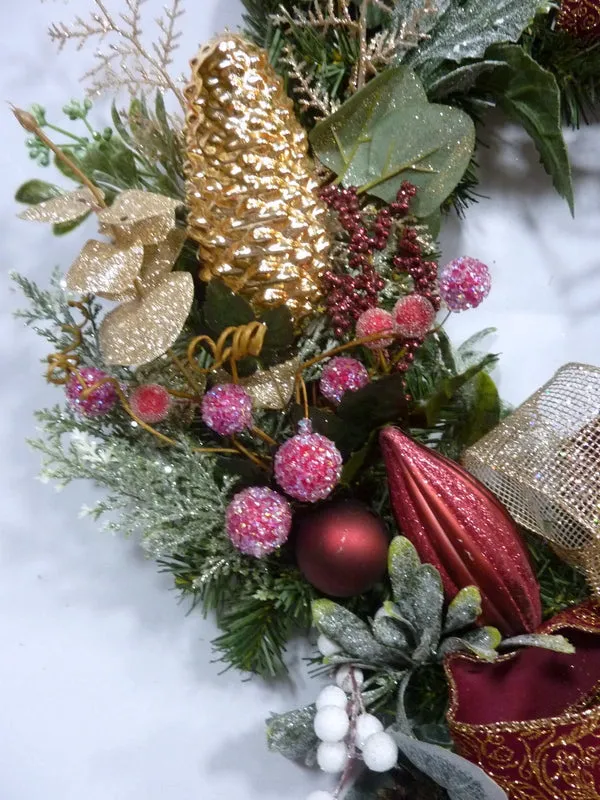 Christmas Wreath, Burgundy and Gold Christmas wreath