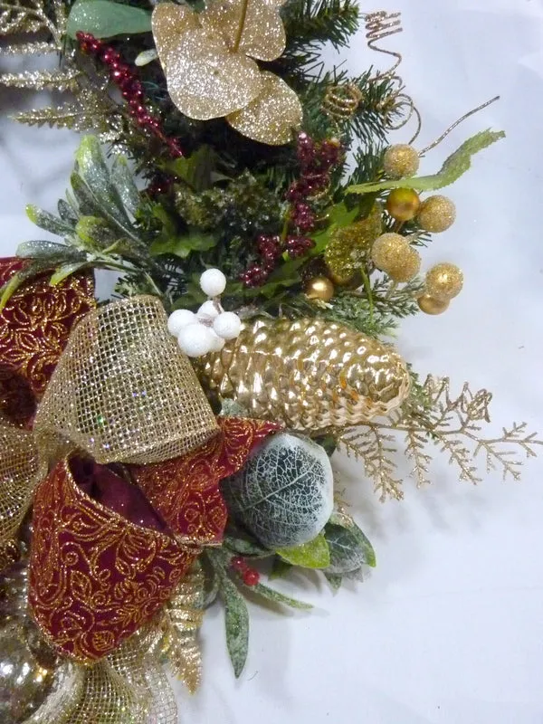 Christmas Wreath, Burgundy and Gold Christmas wreath