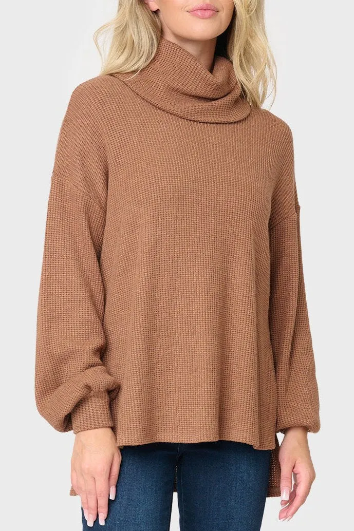 Cowl Neck Blouson Sleeve Soft Luxe Sweater