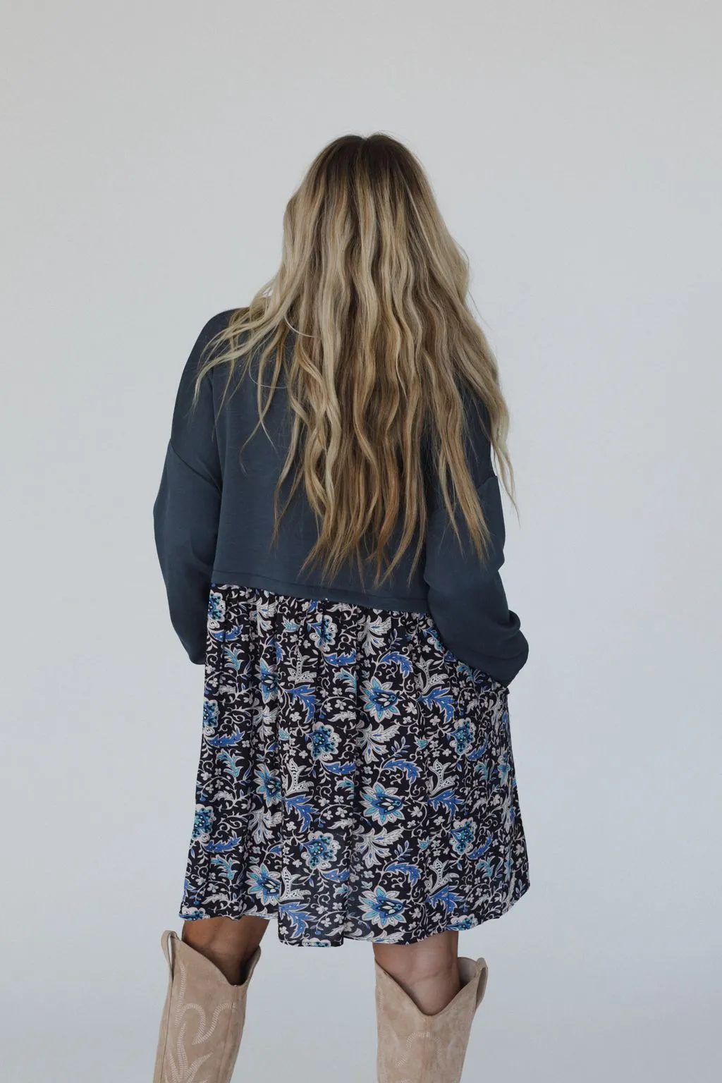 Cozy Blooms Contrast Dress - Navy Multi