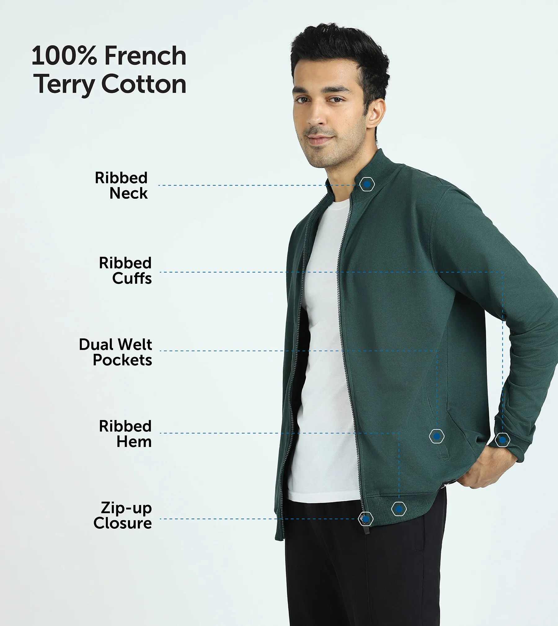 Cruze French Terry Cotton Zip Ups Forest Green