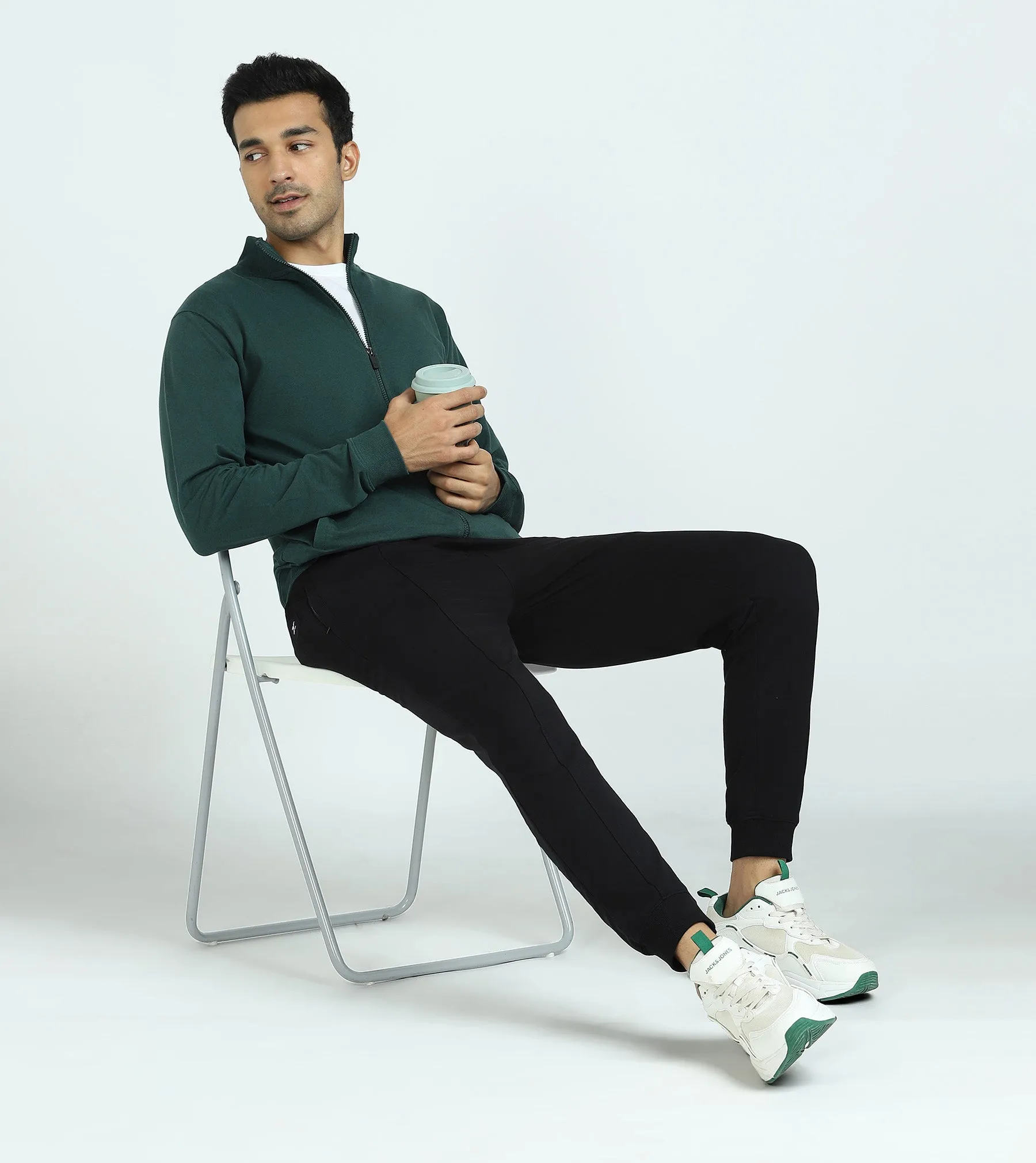 Cruze French Terry Cotton Zip Ups Forest Green