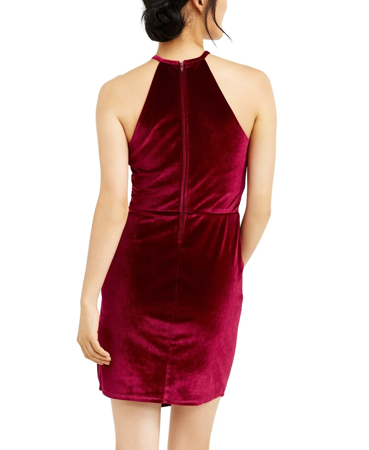 Crystal Doll Juniors' Velvet Knot-Front Dress Dark Red Size 9