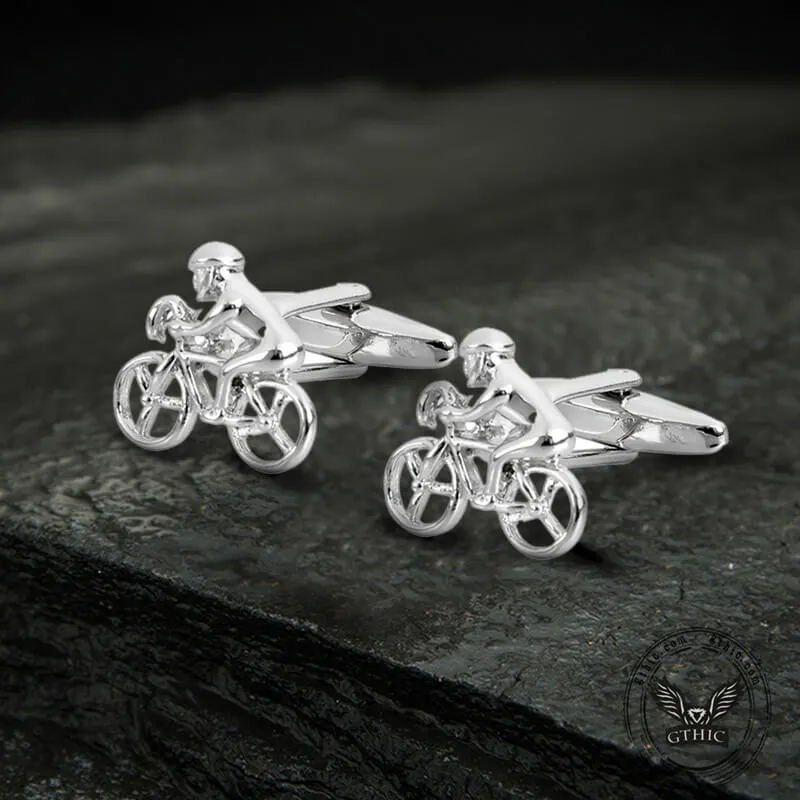 Cycle Track Design Brass Bullet Back Cufflinks