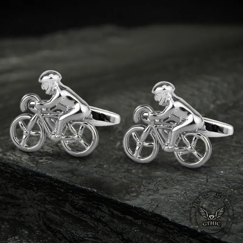 Cycle Track Design Brass Bullet Back Cufflinks